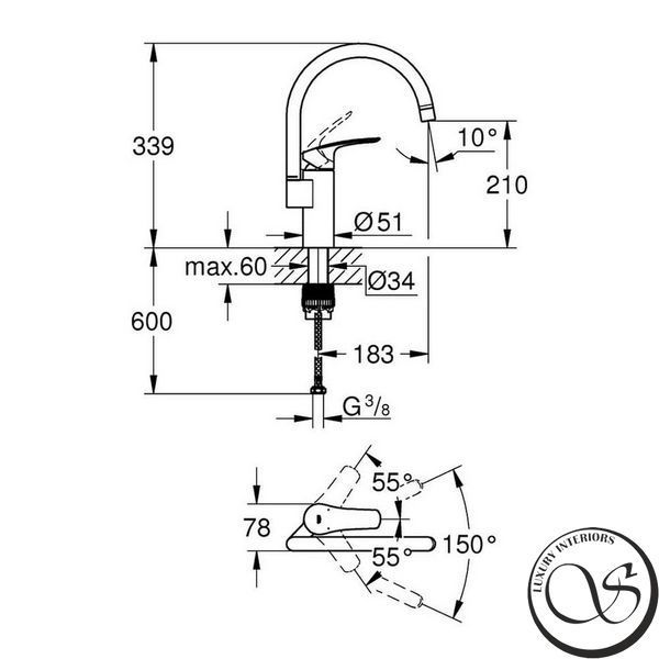 Baterie bucatarie GROHE EUROSMART NEW 33202003 crom 33202003 foto