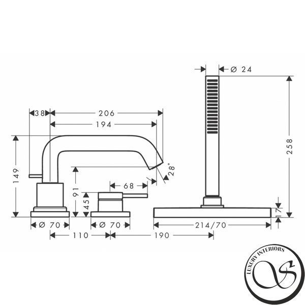 Baterie pentru cada cu 3 orificii Hansgrohe Tecturis S (73447000) 73447000 foto