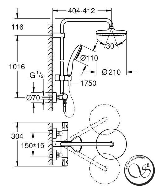 Sistem de duș Grohe Tempesta System 210 cu termostat pentru montare pe perete, crom (26811001) 26811001 foto