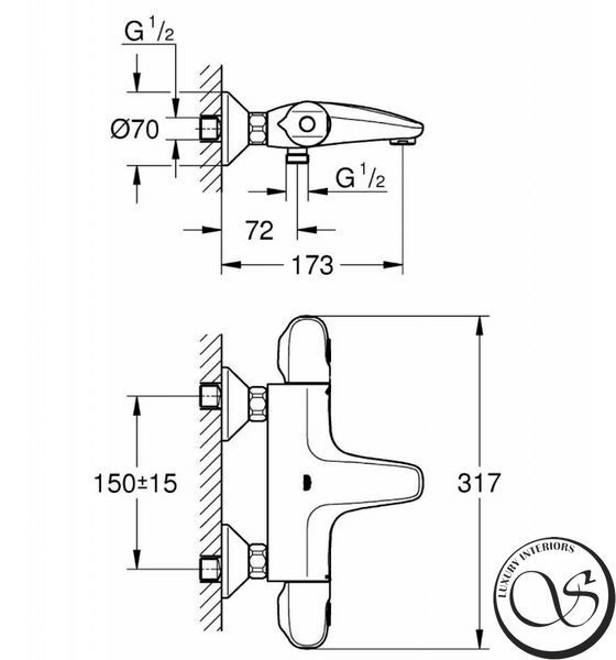 Термостат для ванны 1/2" GROHE GROHTHERM 1000 New, настенный монтаж 34155003 фото