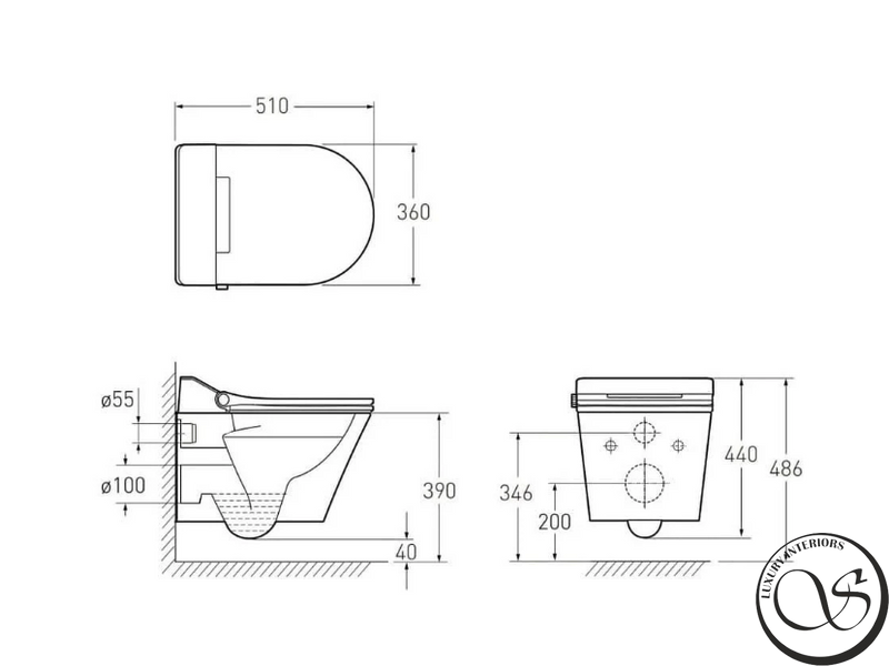 WC suspendat inteligent Volle NEMO II 1333.001057 Rimless 59,5*37*40cm, scaun cu functie bideu, control electronic 1333.001057 foto