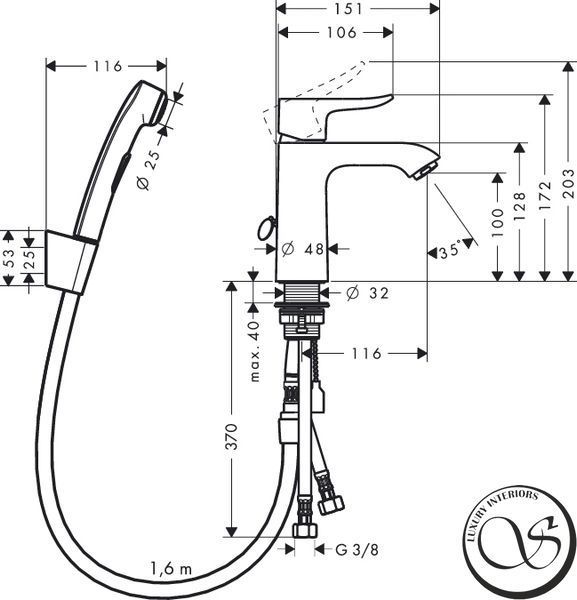 Baterie de lavoar Hansgrohe Mertis cu pulverizator igienic și gunoi de apăsare, crom (31285000) 31285000 foto