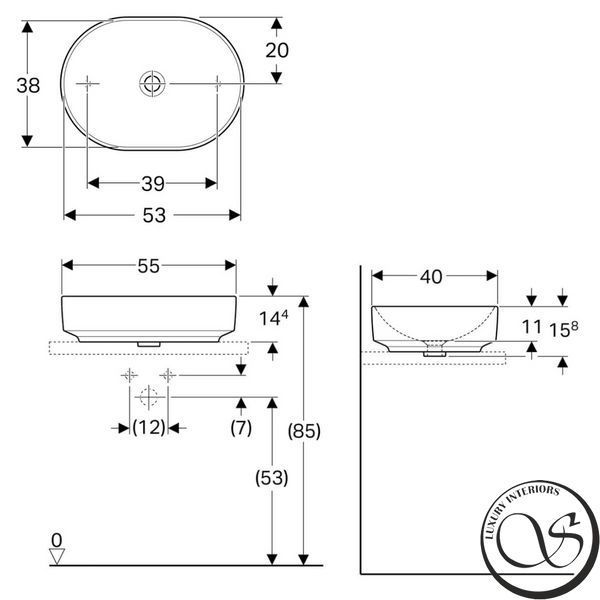 Lavoar de blat GEBERIT VARIFORM 500.774.01.2, 55x40x15,8 cm 500.774.01.2 foto