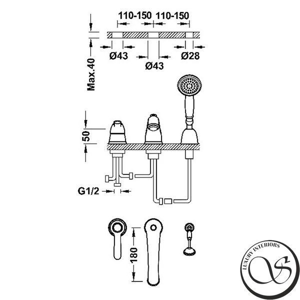 Baterie pentru cada TRES-CLASIC cu 3 orificii Bronz periat 24214501LM foto