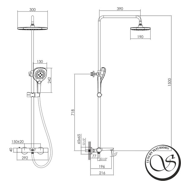 Душевая система IMPRESE BILOVEC t048B00906TQ (термостат для ванны, душ 300*190 мм ABS, лейка 3 режима, шланг PVC), никель t048B00906TQ фото