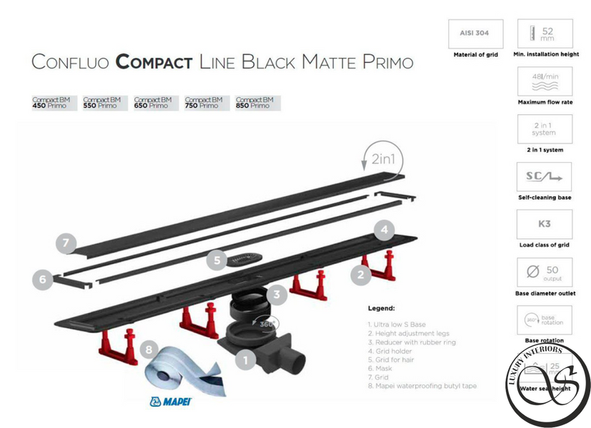 Трап для душа Pestan Confluo Compact Line 75 см (чёрный матовый) 13702525 13702525 фото
