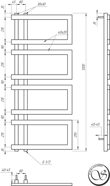 Suport &icirc;ncălzit pentru prosoape GENESIS Enzo 1200x500 9005 СТ negru structural Enzo 1200x500 9003 foto