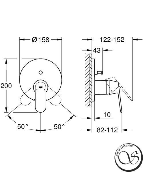 Partea exterioară a bateriei de baie GROHE Eurosmart Cosmopolitan cromat 24045000 24045000 foto