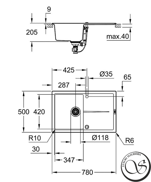 Композитная мойка GROHE K400 31639AP0 с сушилкой для посуды 78x50 см черная 31639AP0 фото