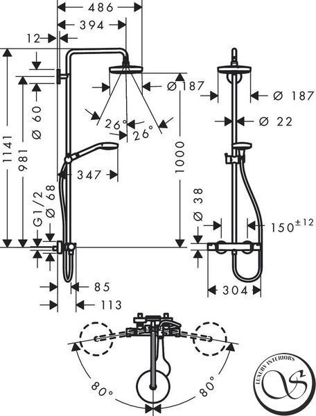 Hansgrohe Croma Select S 180 2jet Showerpipe cu termostat, crom/alb (27253400) 27253400 foto