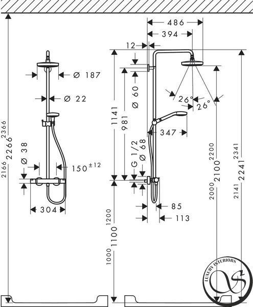 Hansgrohe Croma Select S 180 2jet Showerpipe cu termostat, crom/alb (27253400) 27253400 foto
