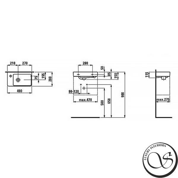 Мини-раковина LAUFEN PRO S H8159550001041 асимметричная&nbsp;левая 48*28см H8159550001041 фото