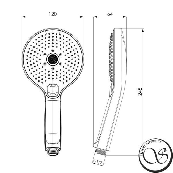 Ручной душ IMPRESE f03600101AW LSR-120CR, 120 мм, 3 режима, кнопочный переключатель, хром f03600101AW фото