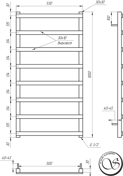 Uscătoar de prosoape GENESIS BASIS LIGHT 1000 negru ST 1000x530 mm negru structural BASIS LIGHT 1000 черн.  СТ foto