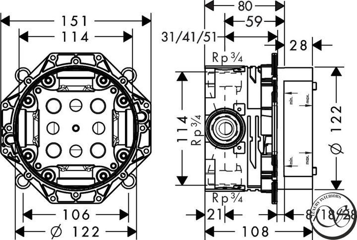 Baterie duș &icirc;ncastrată Hansgrohe Novus cu Ibox, cromată (71065180) 71065180 foto