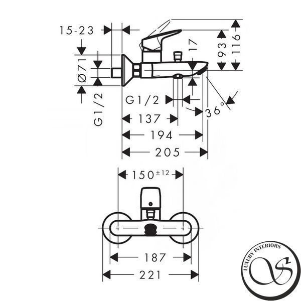 Baterie baie Hansgrohe Logis, negru mat (71400670) 71400670 foto